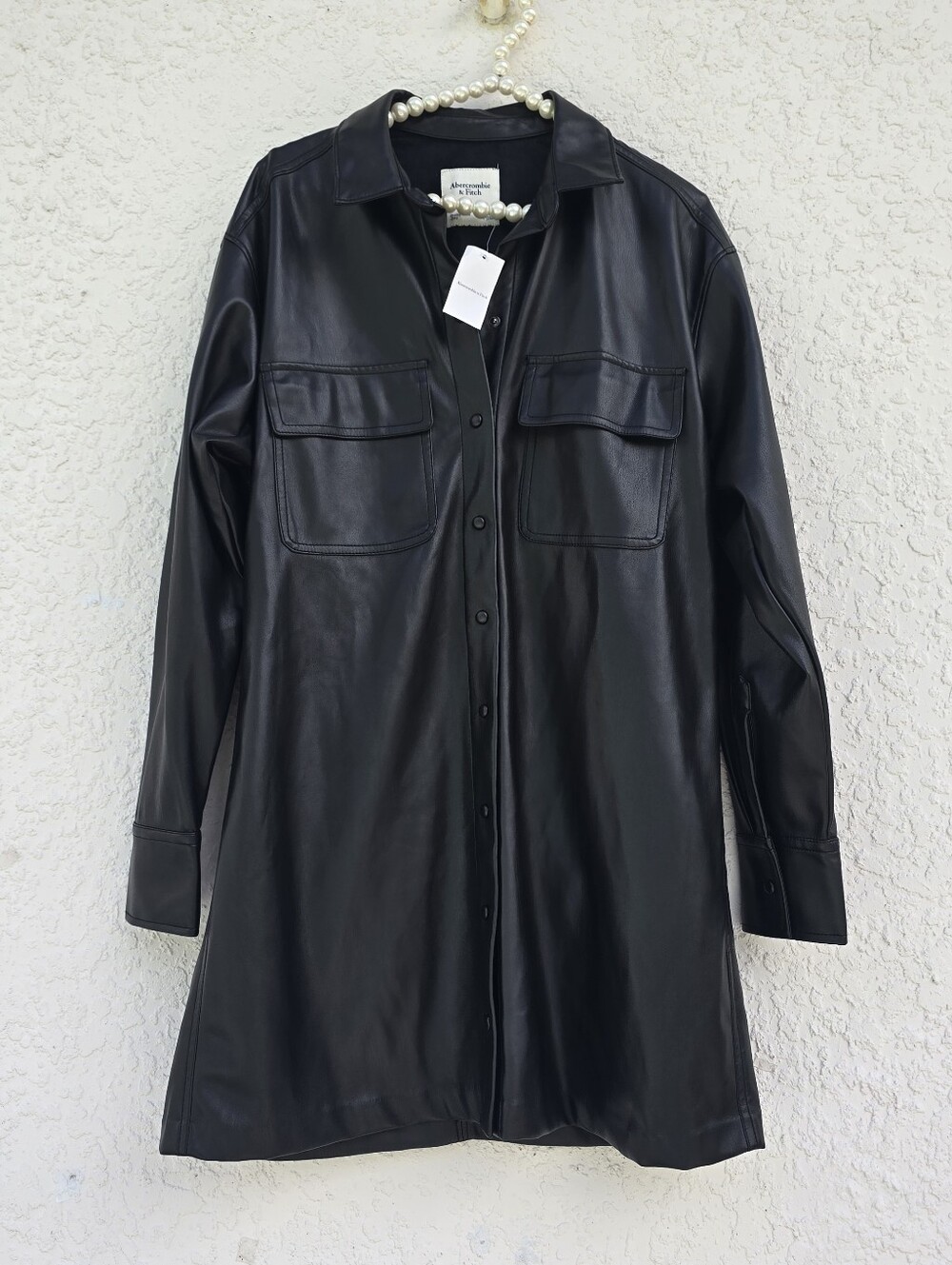 Abercrombie & Fitch Black Vegan Leather Shirt Dress - Size M